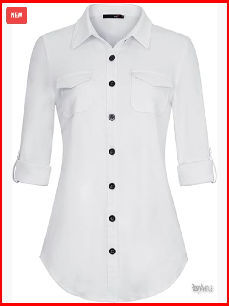 Soft Stretchy Knit Plaid Button Down Shirt Roll Up Sleeve Blouse Top